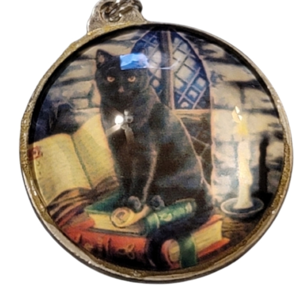 WICCA black cat pendant photo 2 sided